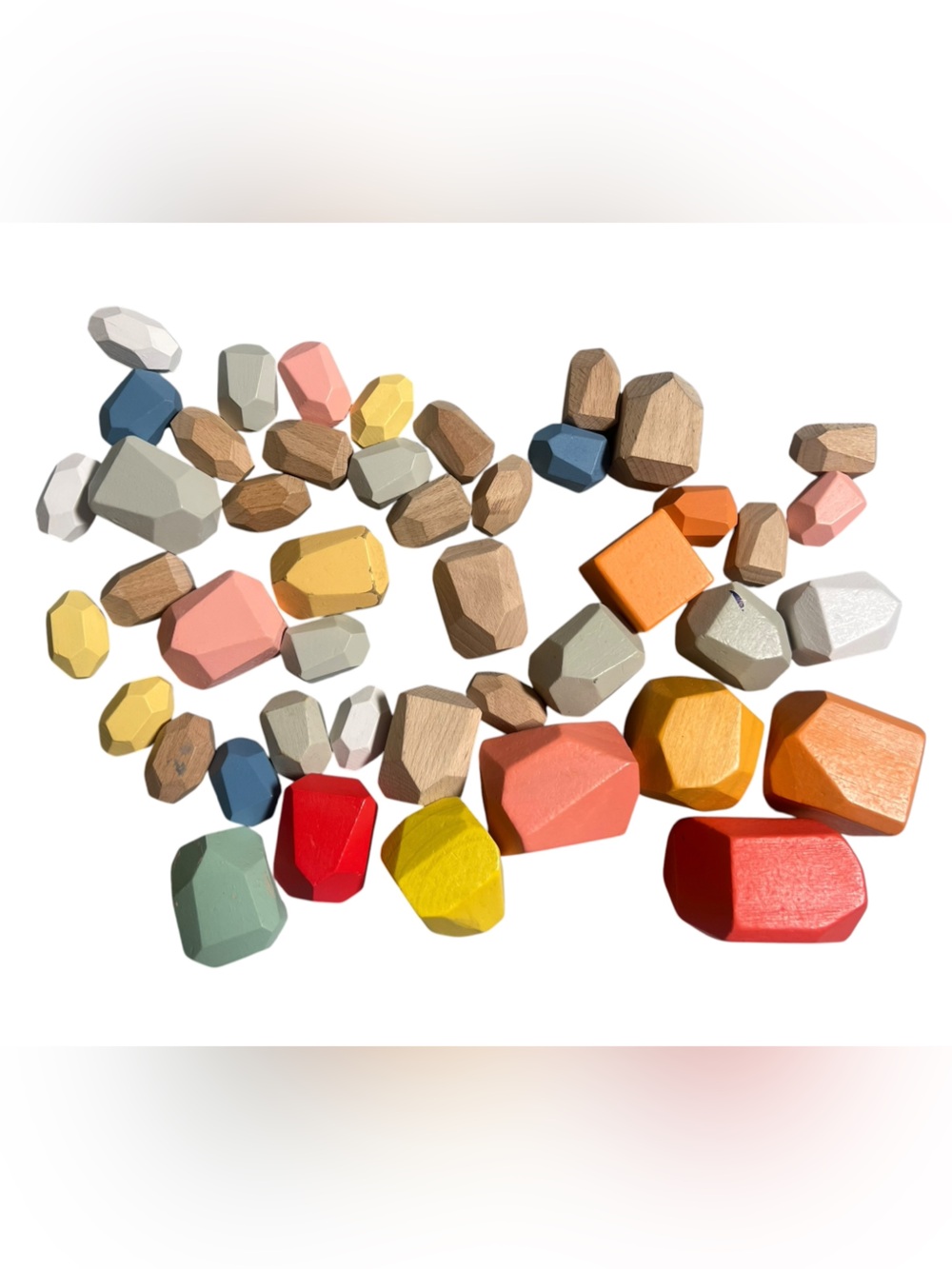 LOVEVERY Colorful Wooden Stacking Pebbles, Balancing Blocks STEM lot of 40+